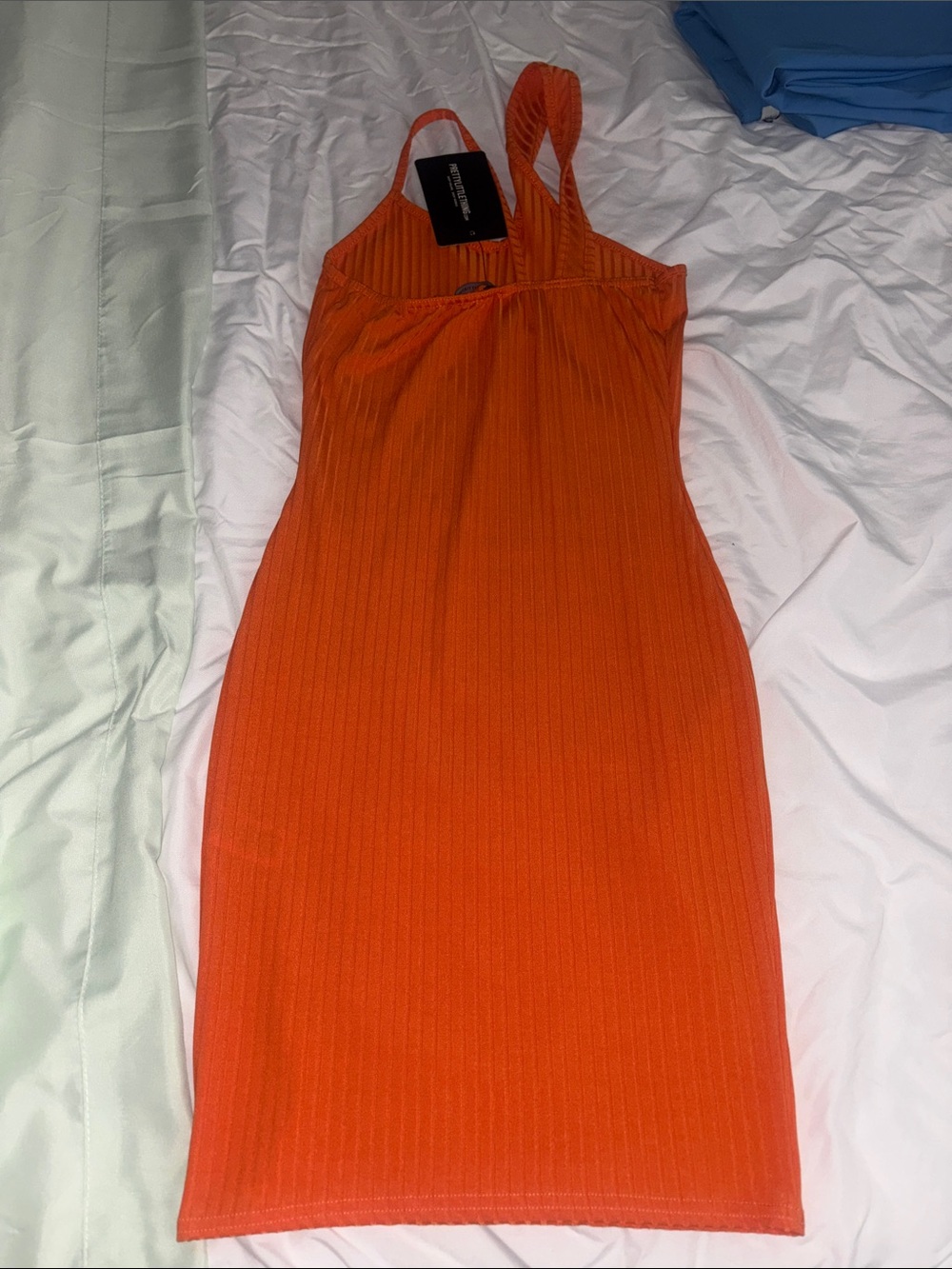 PrettyLittleThing One-Shoulder Ribbed Dress - Orange - Picture 3 of 3